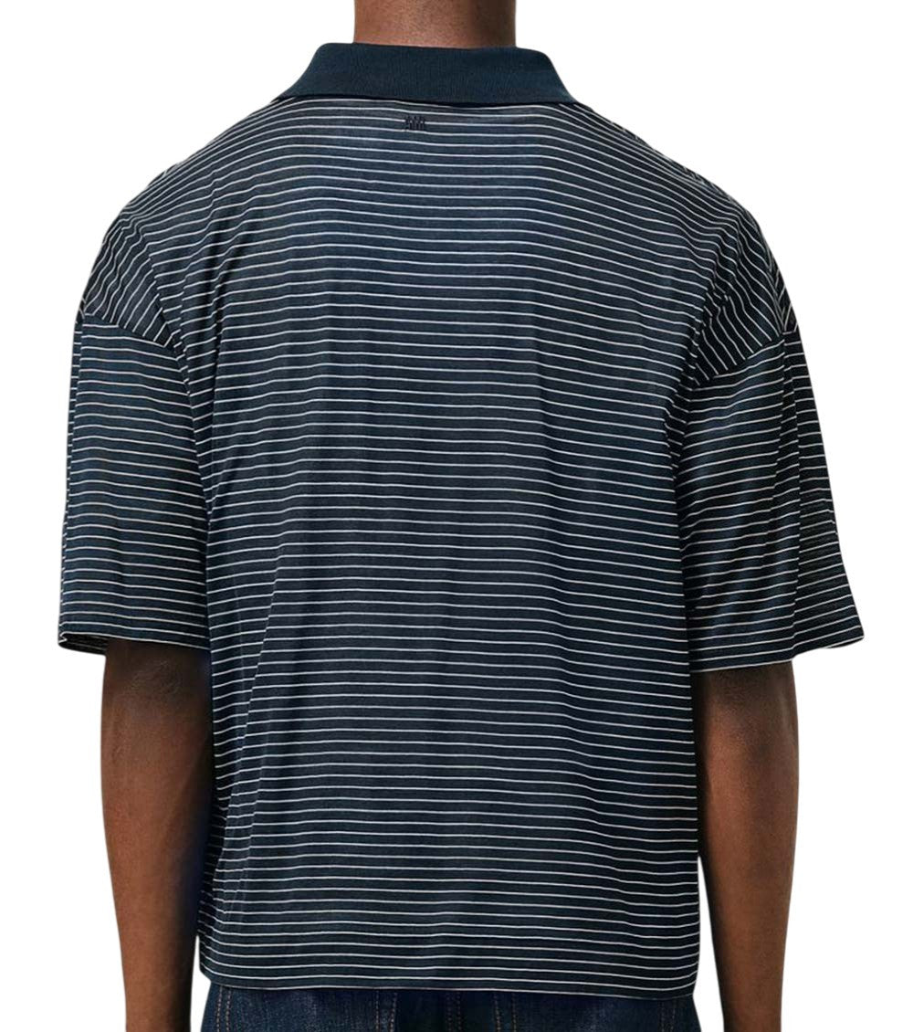 Blue Shirt Collar Striped Polo 3