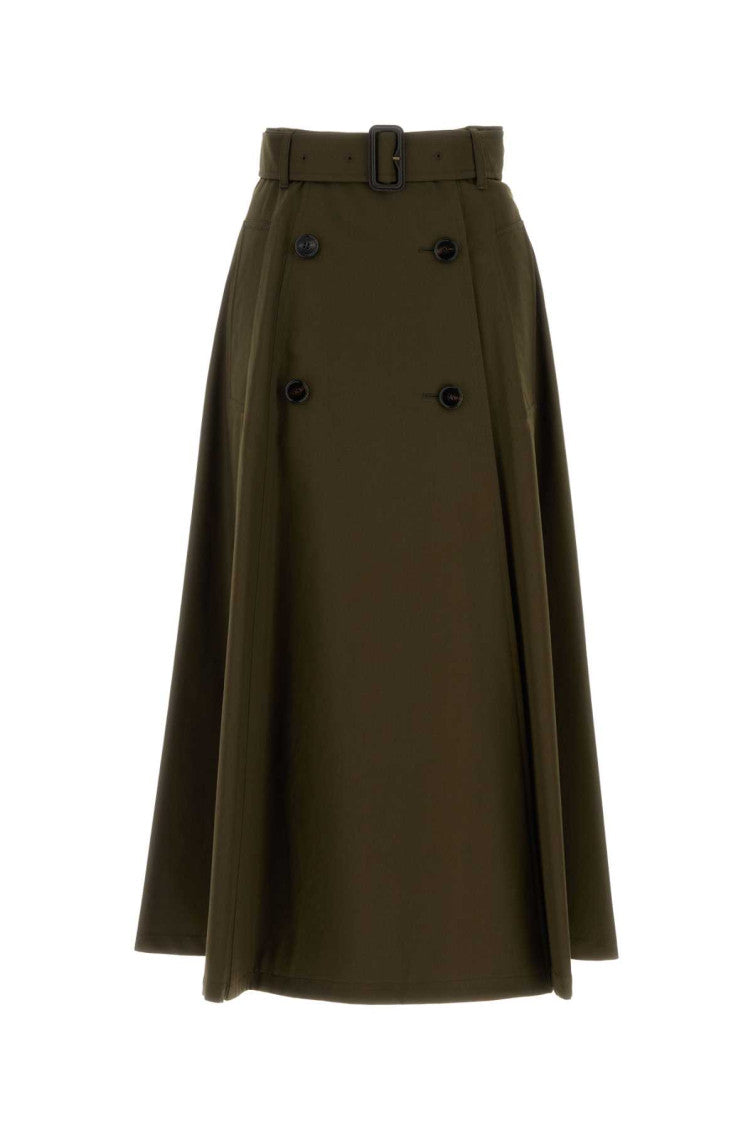 Olive Green Trench Maxi Skirt 1