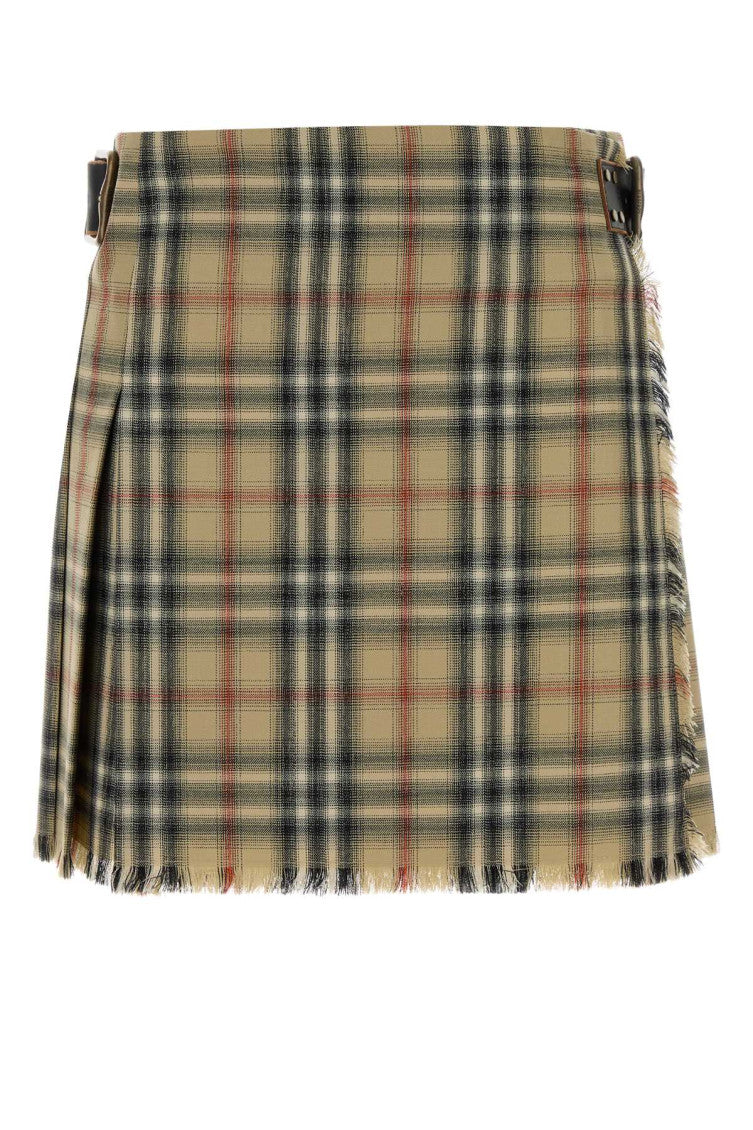 Beige Check Pattern Mini Skirt 1