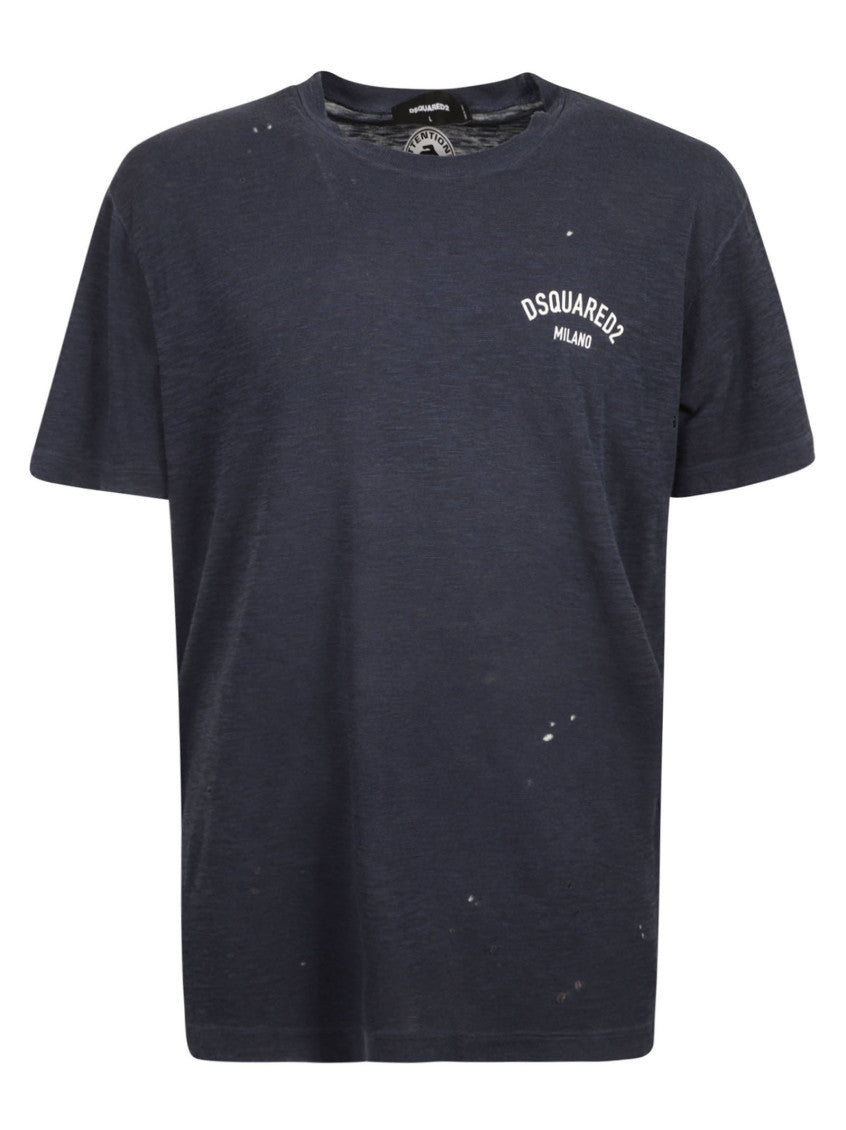 Navy Blue Logo Print T-Shirt 2