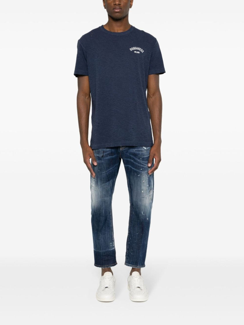 Navy Blue Logo Print T-Shirt 7