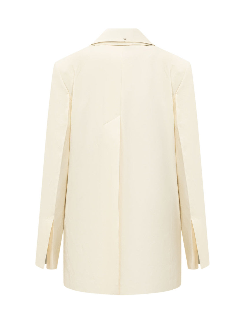 Off White Solid Notched Lapel Blazer 2