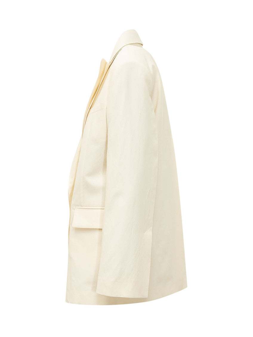 Off White Solid Notched Lapel Blazer 3