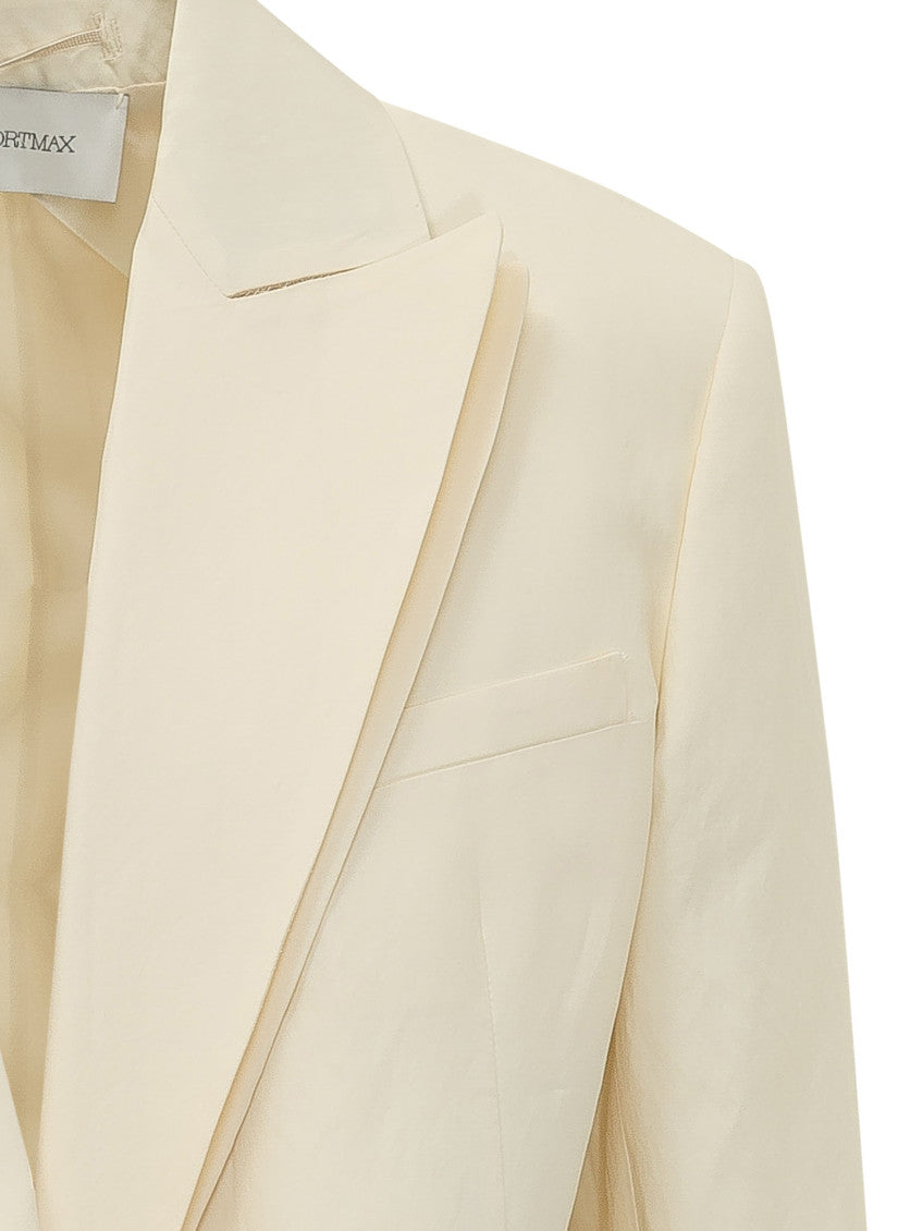 Off White Solid Notched Lapel Blazer 4