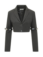 Black Solid Notched Lapel Blazer 1