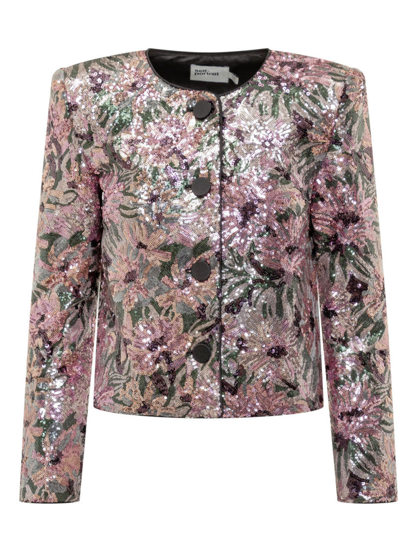 Multicolour Floral Embellished Round Neck Blazer 1