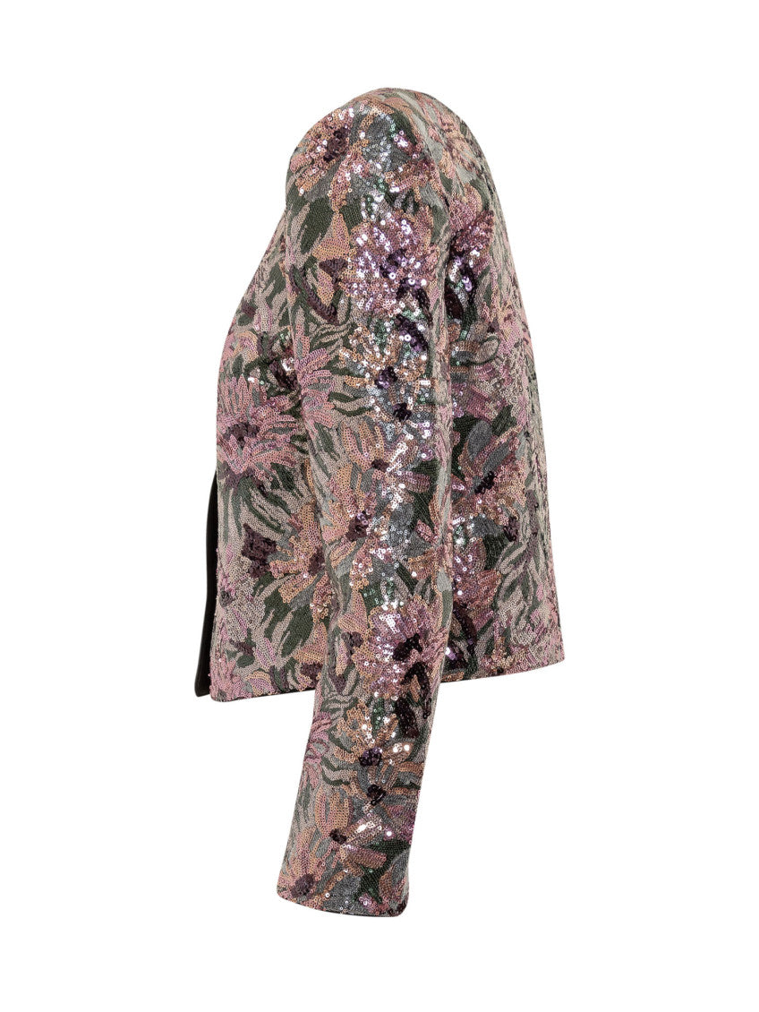 Multicolour Floral Embellished Round Neck Blazer 3