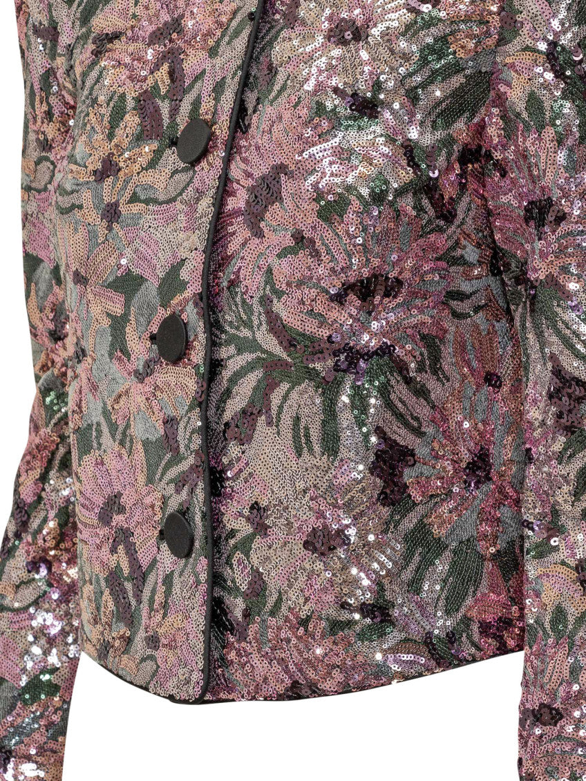 Multicolour Floral Embellished Round Neck Blazer 4