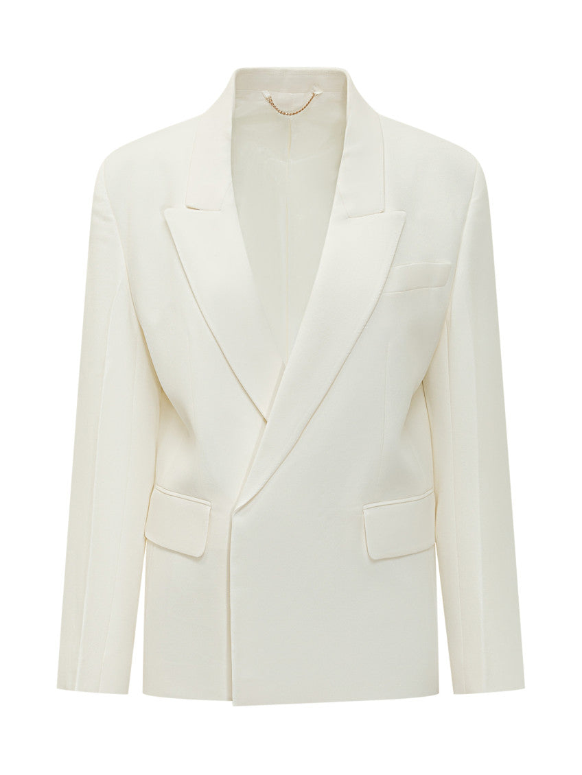 White Solid Notched Lapel Blazer 1