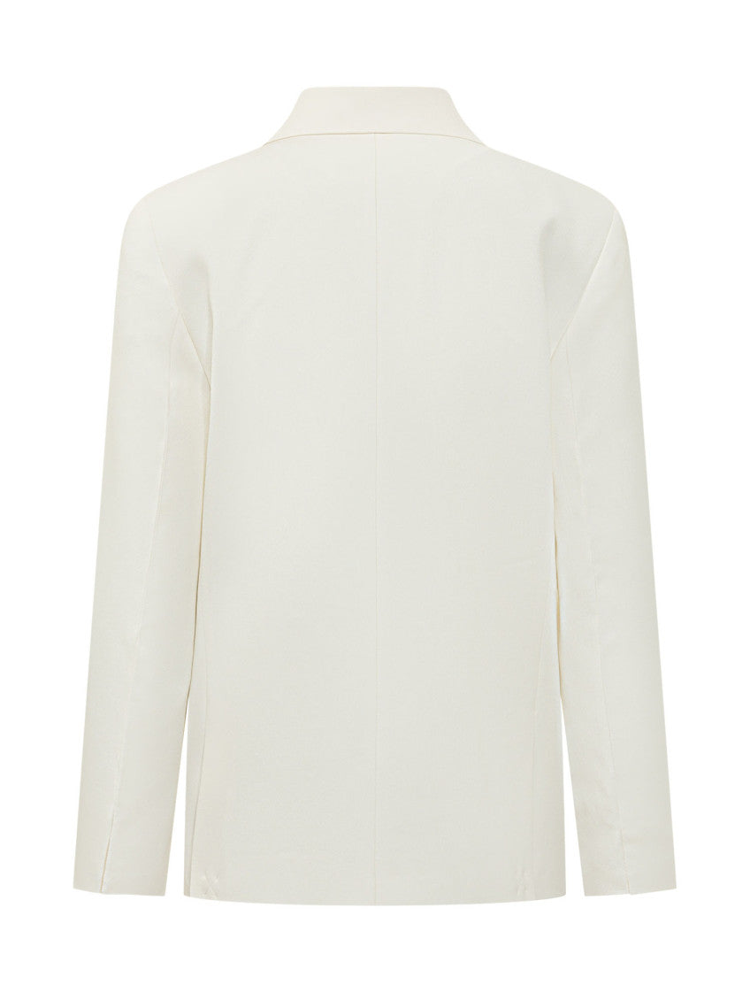 White Solid Notched Lapel Blazer 2