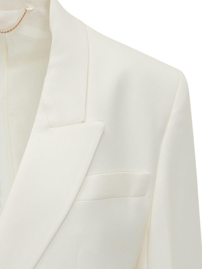 White Solid Notched Lapel Blazer 4