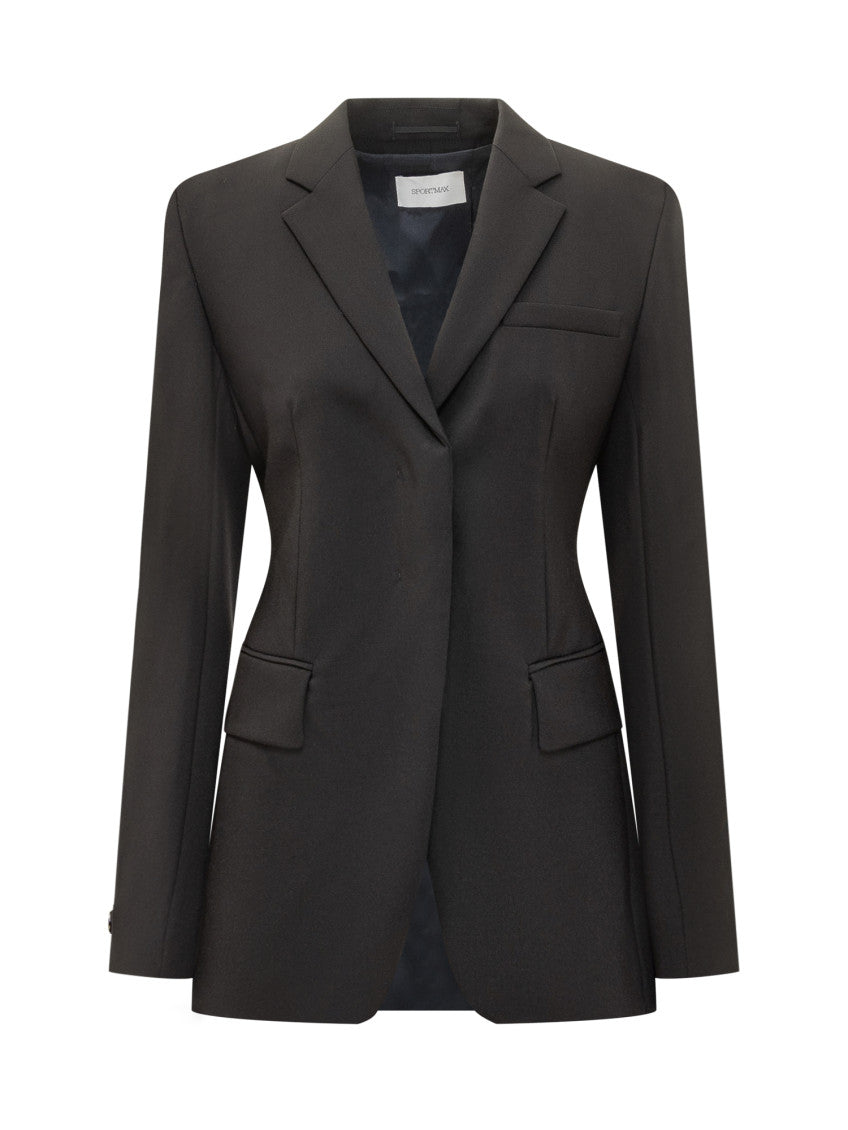 Black Solid Notched Lapel Blazer 1