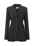 Black Solid Notched Lapel Blazer 1