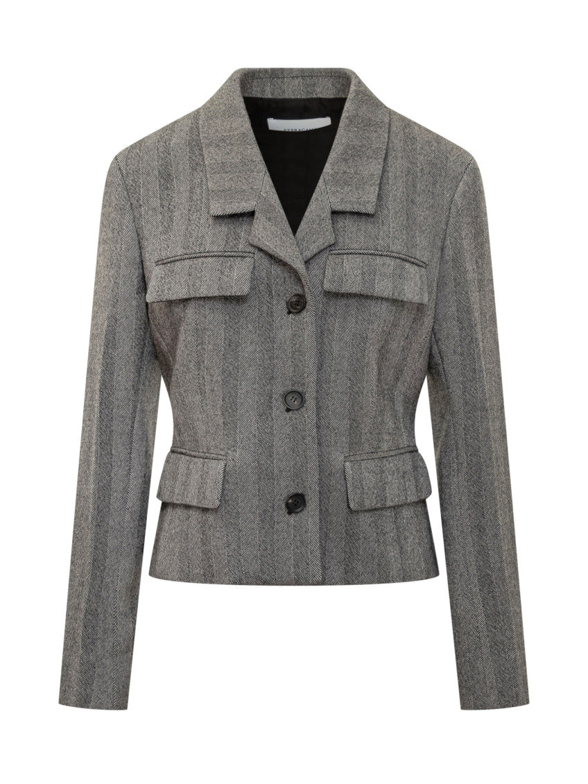 Grey Stripes Notched Lapel Blazer 1