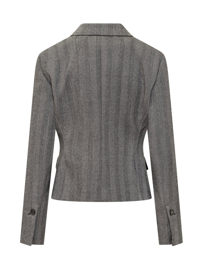 Grey Stripes Notched Lapel Blazer 2