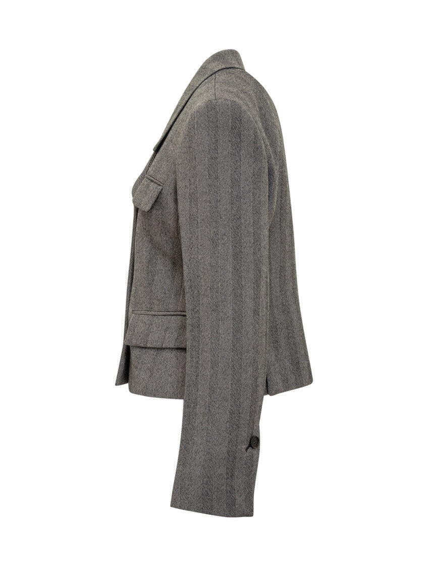 Grey Stripes Notched Lapel Blazer 3