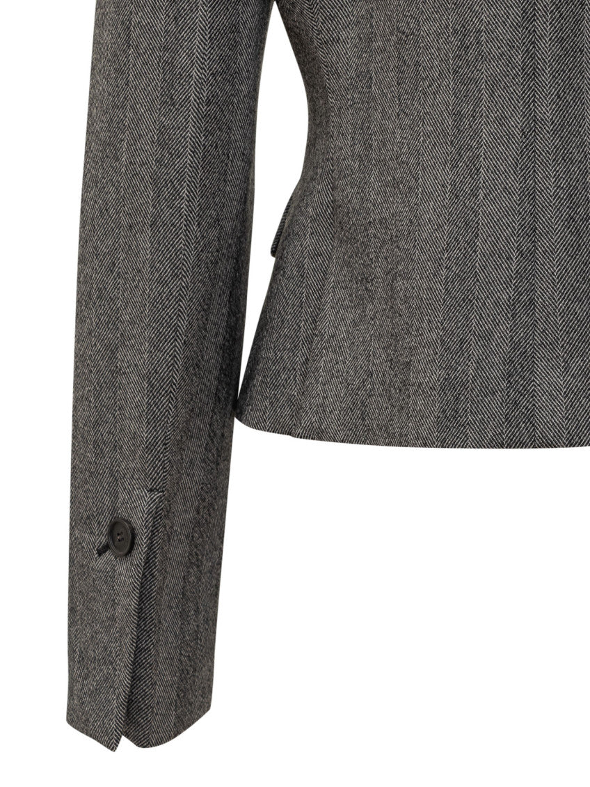 Grey Stripes Notched Lapel Blazer 4