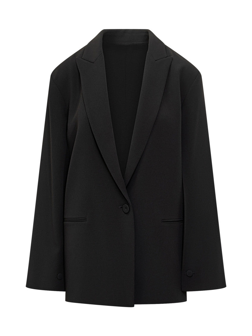 Black Solid Notched Lapel Blazer 1