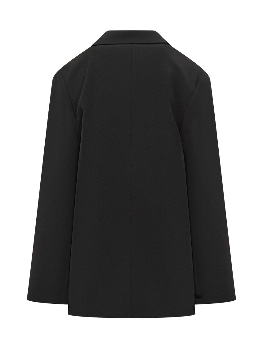 Black Solid Notched Lapel Blazer 2