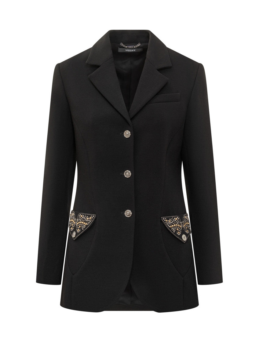 Black Embellished Notched Lapel Blazer 1