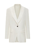 White Solid Notched Lapel Blazer 1