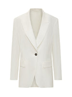 White Solid Notched Lapel Blazer 1