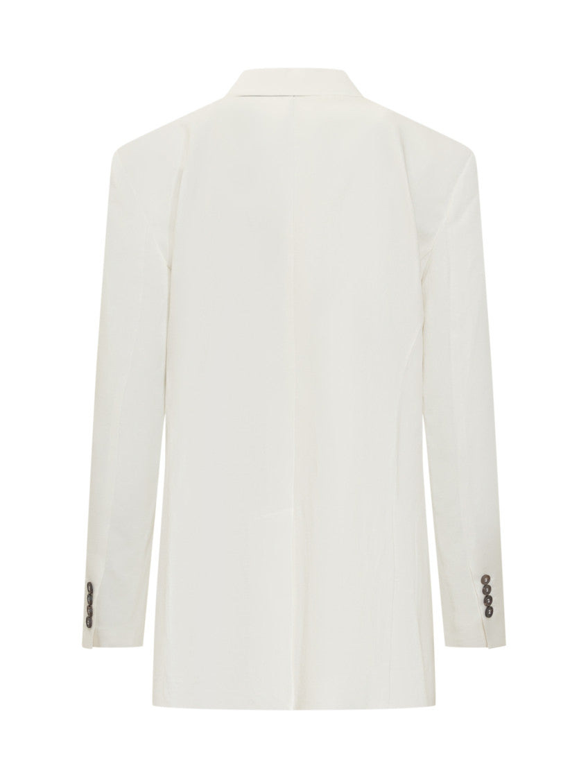White Solid Notched Lapel Blazer 2