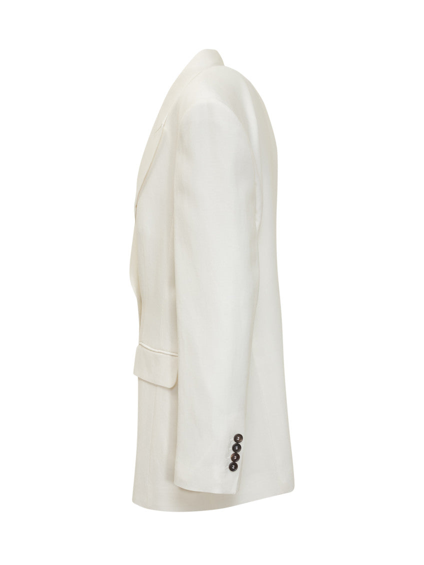 White Solid Notched Lapel Blazer 3