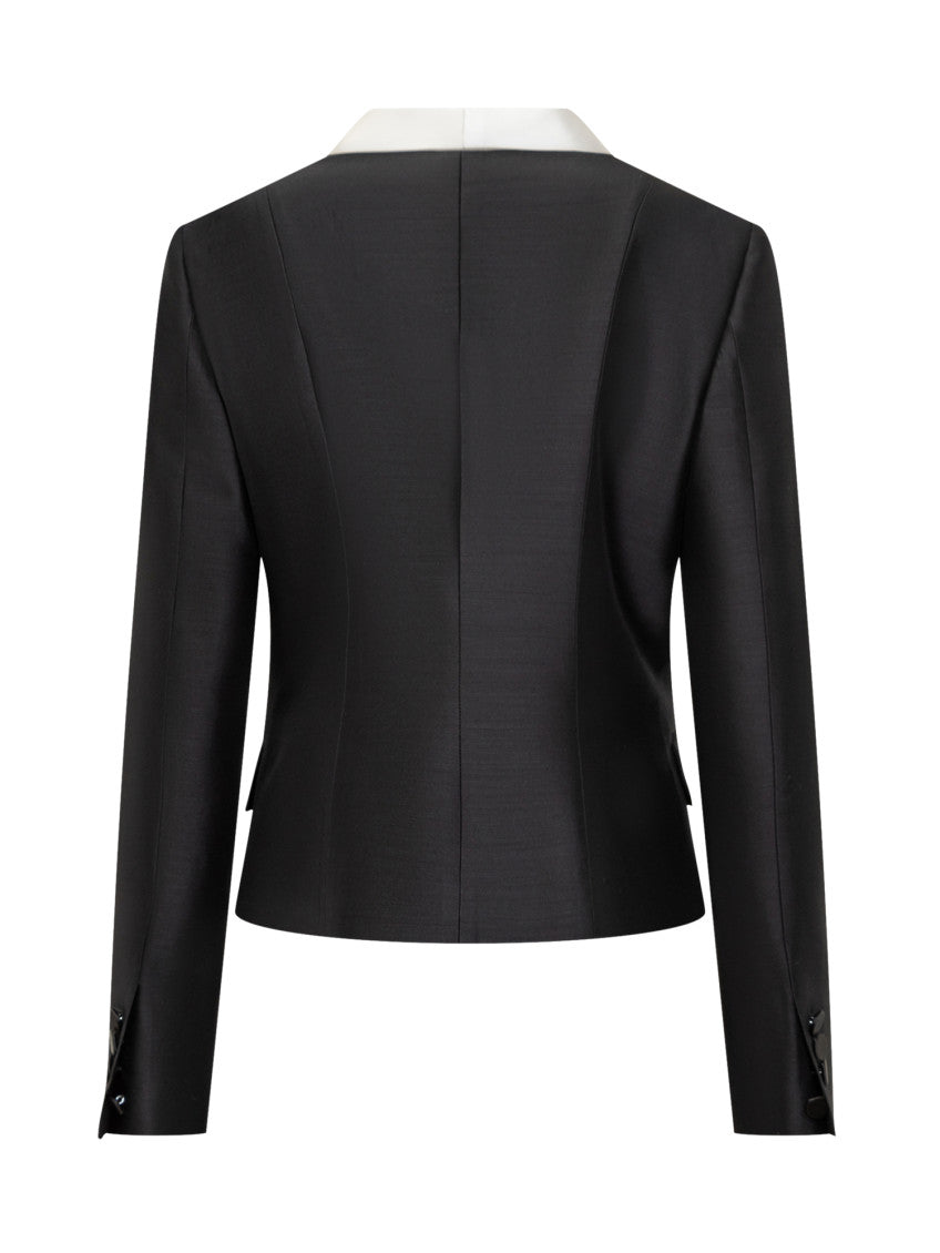 Black Solid Shawl Lapel Blazer 2