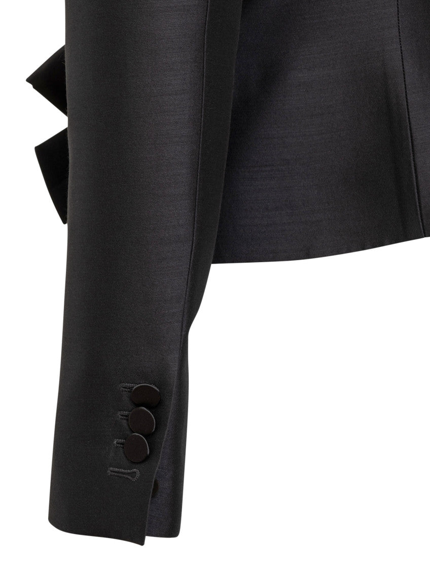 Black Solid Shawl Lapel Blazer 4