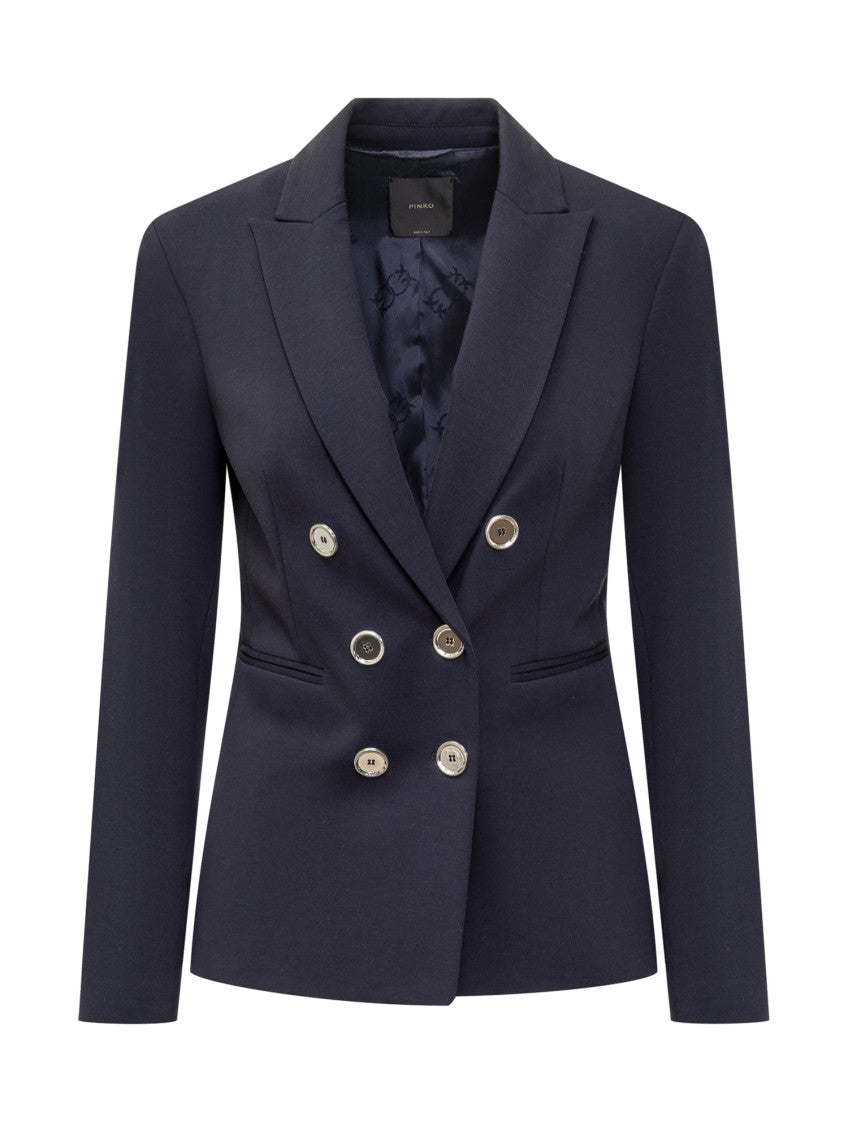 Blue Solid Notched Lapel Blazer 1
