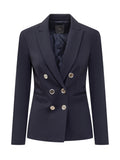 Blue Solid Notched Lapel Blazer 1