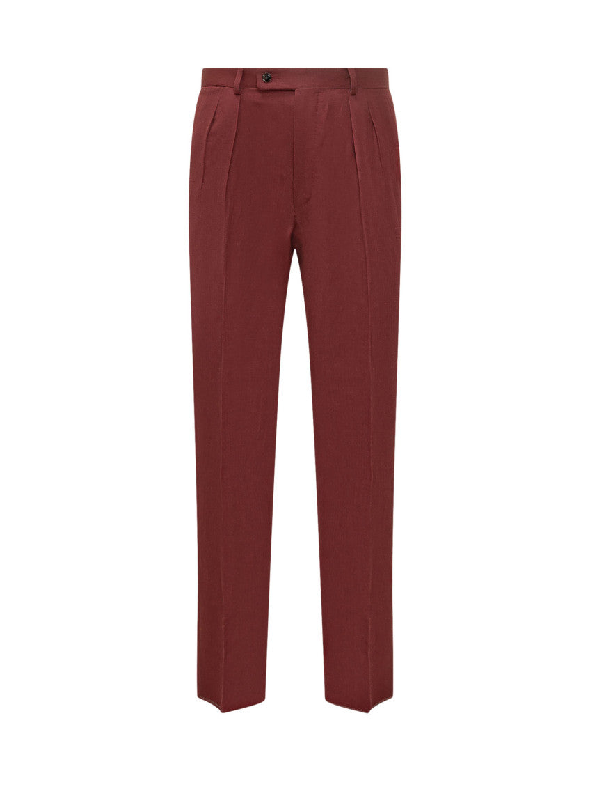 Red Straight Pleated Pants 1