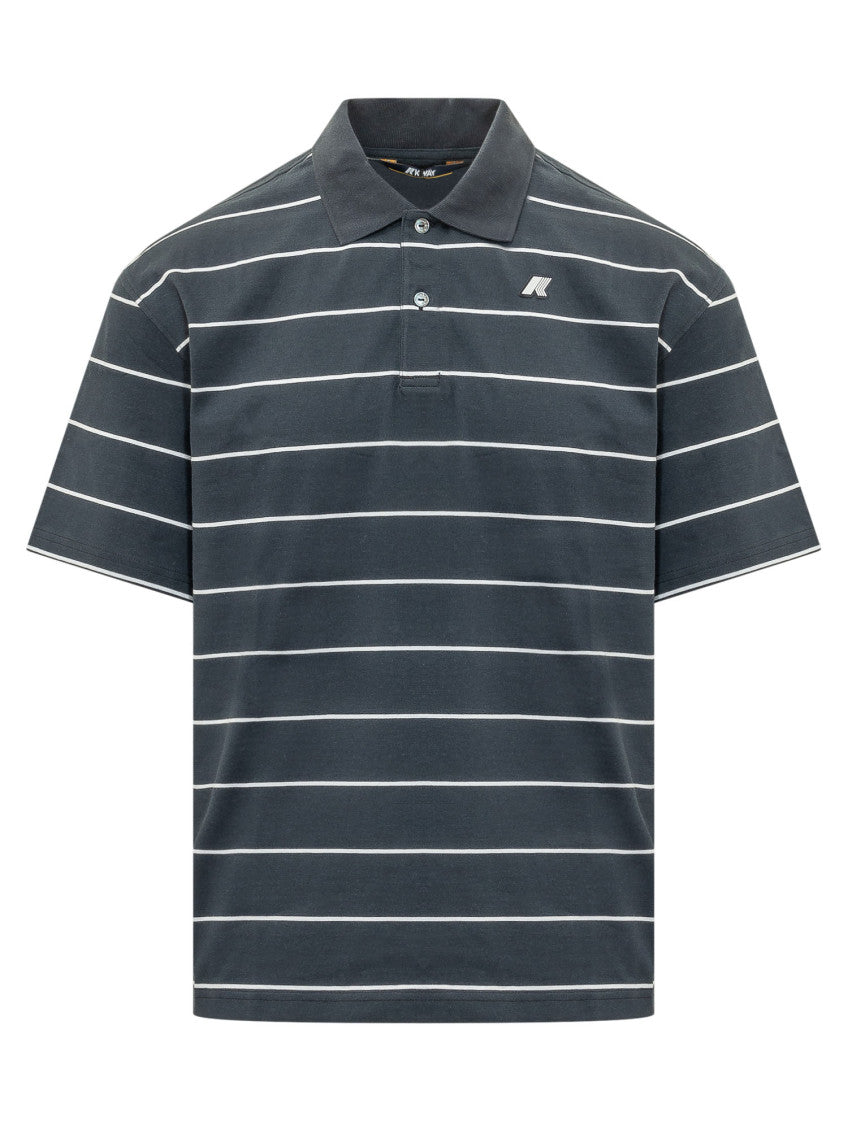 Grey Striped Shirt Collar Polo 1
