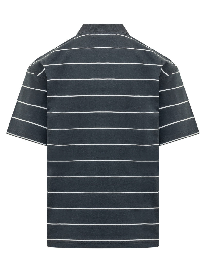 Grey Striped Shirt Collar Polo 2