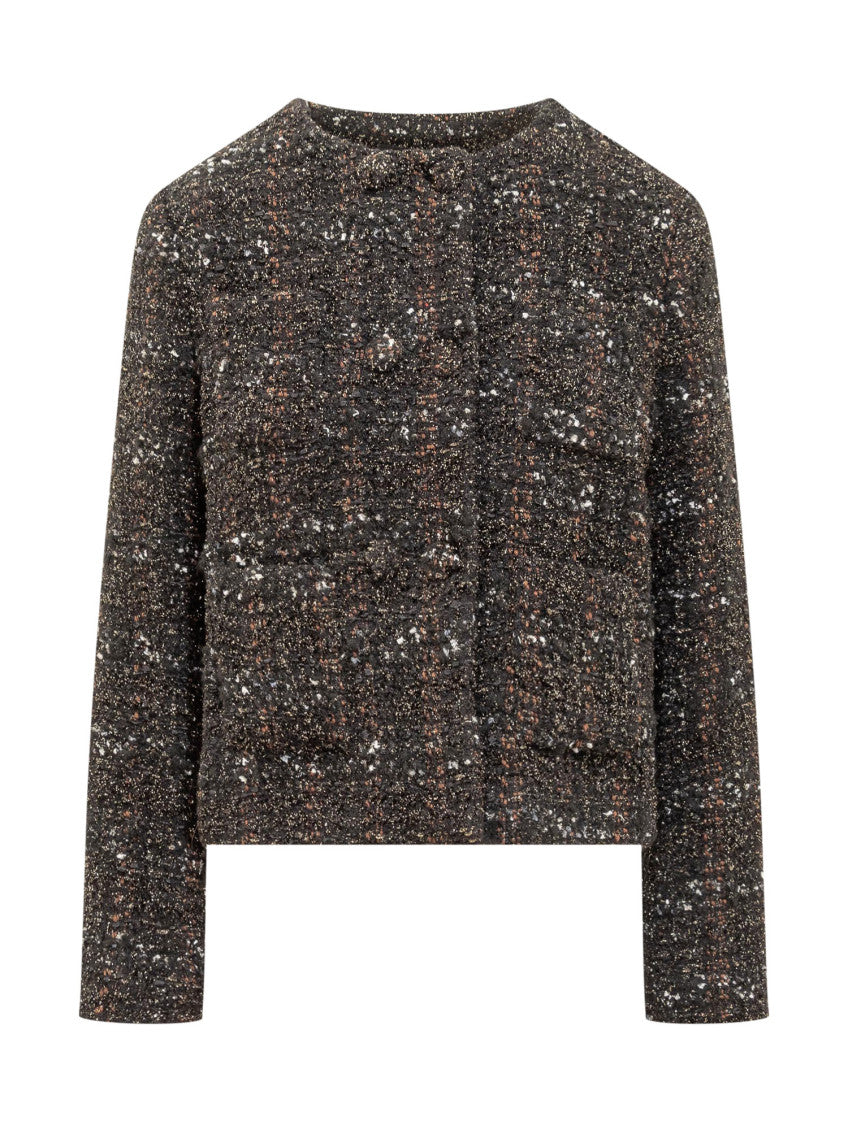 Black Textured Crew Neck Jacket 1