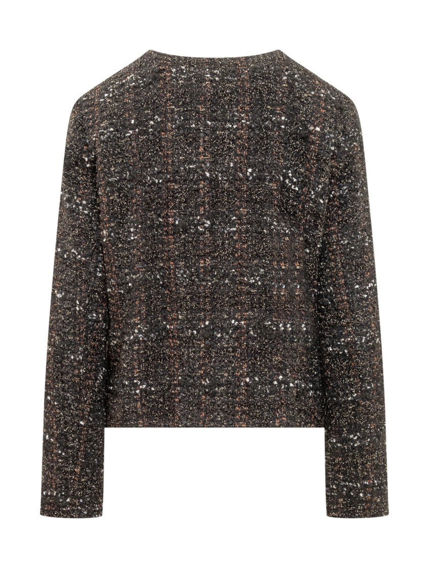 Black Textured Crew Neck Jacket 2