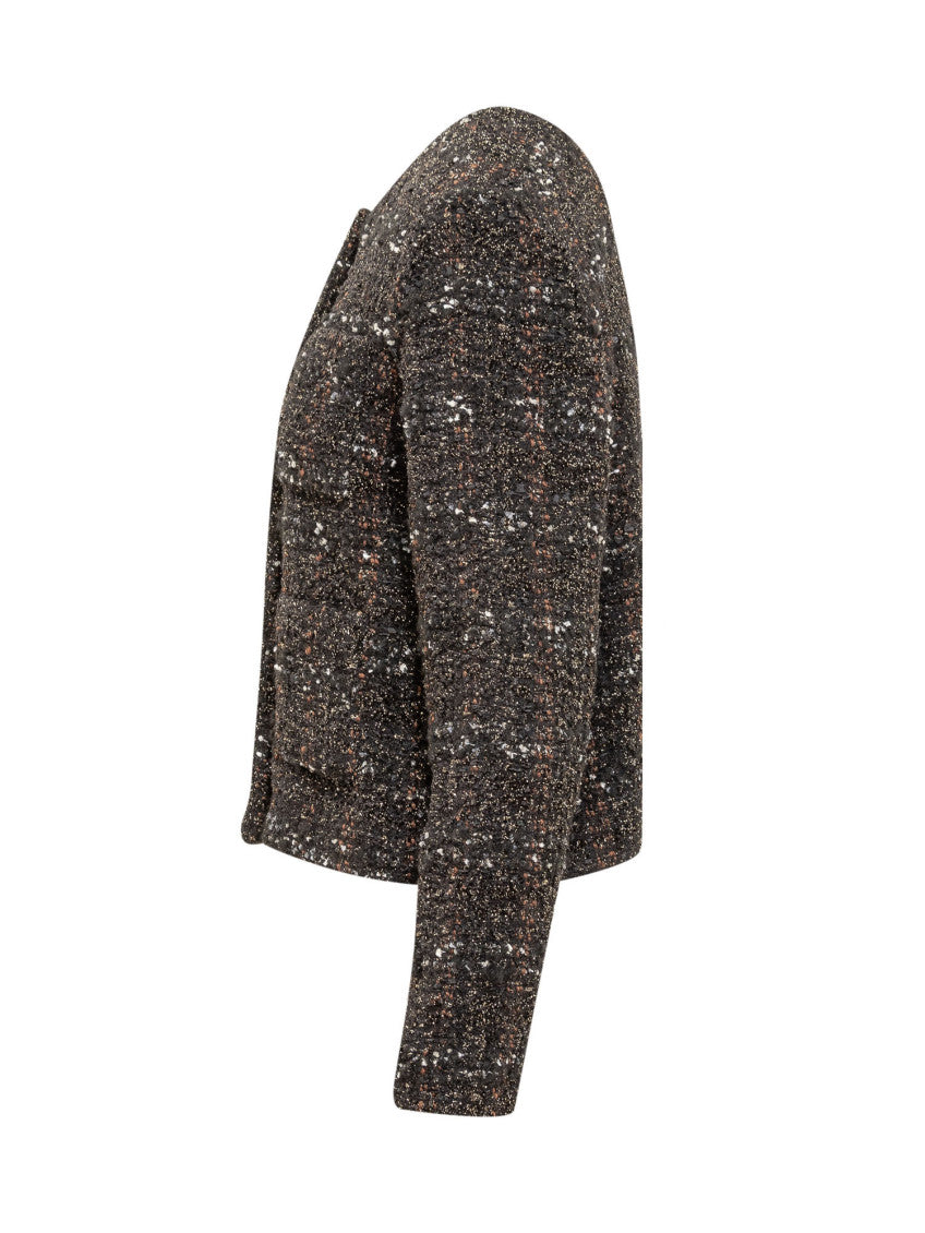Black Textured Crew Neck Jacket 3