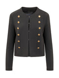 Black Solid Crew Neck Blazer 1