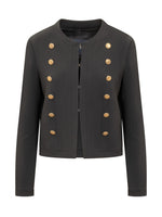 Black Solid Crew Neck Blazer 1