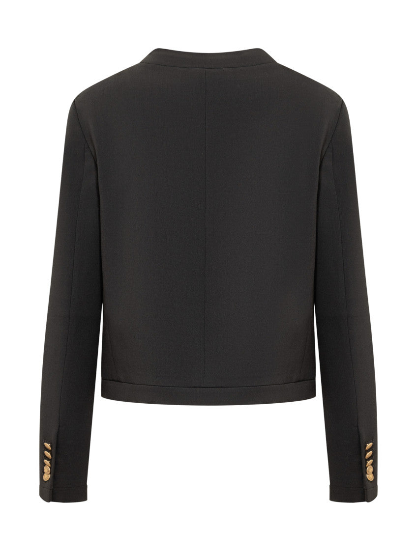 Black Solid Crew Neck Blazer 2