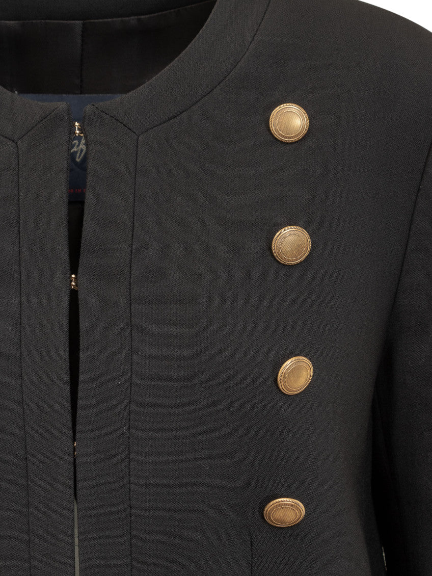 Black Solid Crew Neck Blazer 4