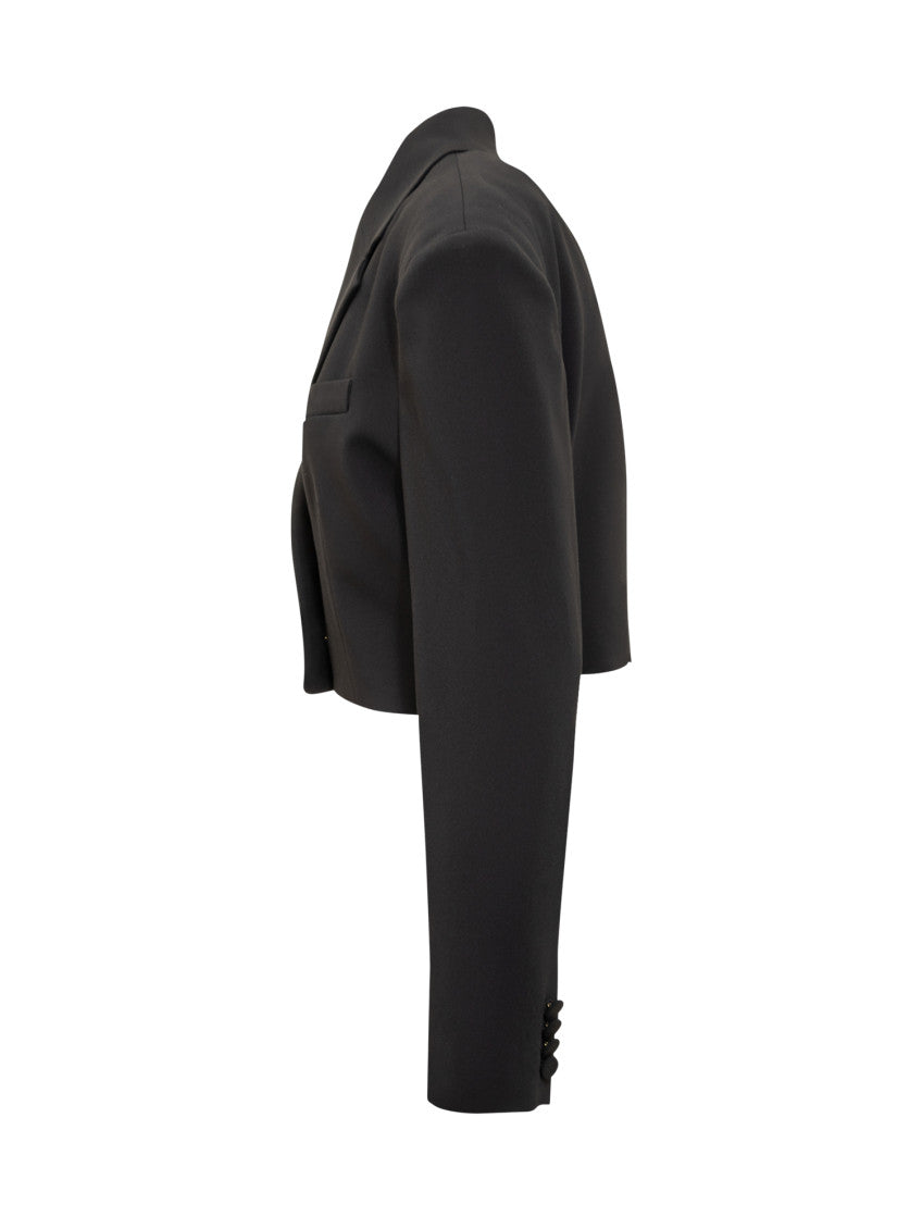 Black Solid Notched Lapel Blazer 3