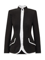Black Solid Mandarin Collar Blazer 1