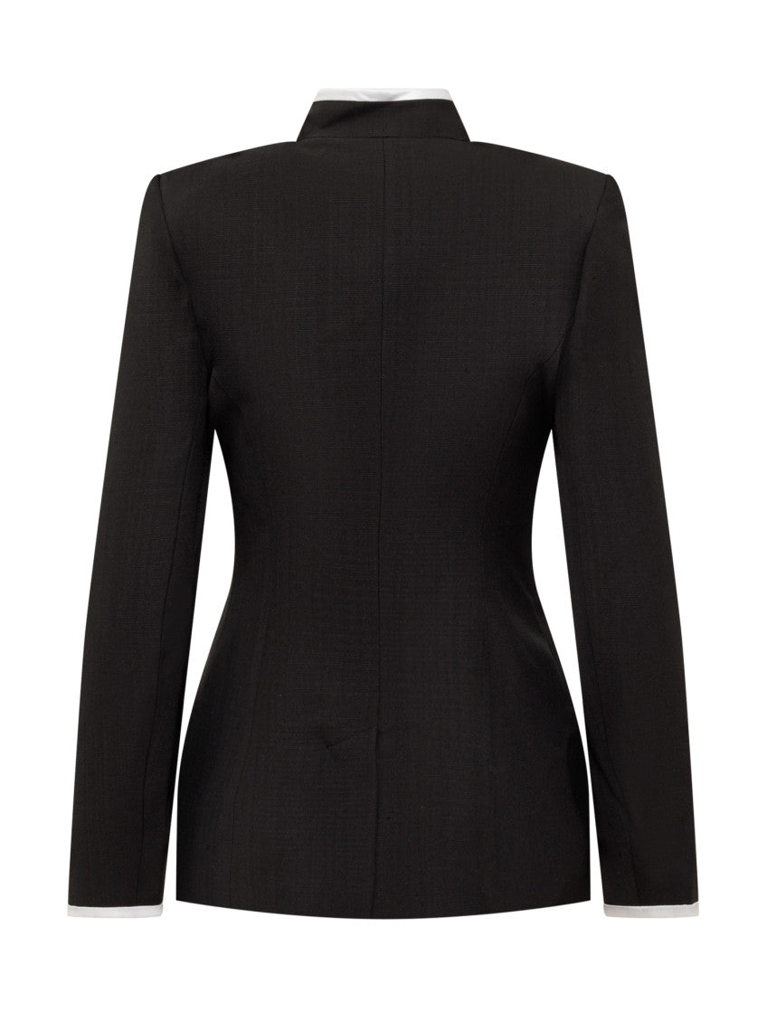 Black Solid Mandarin Collar Blazer 2