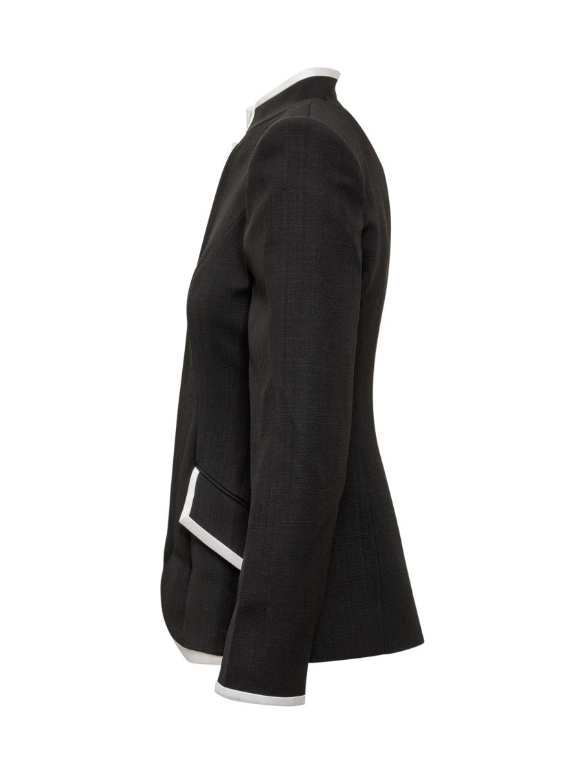 Black Solid Mandarin Collar Blazer 3