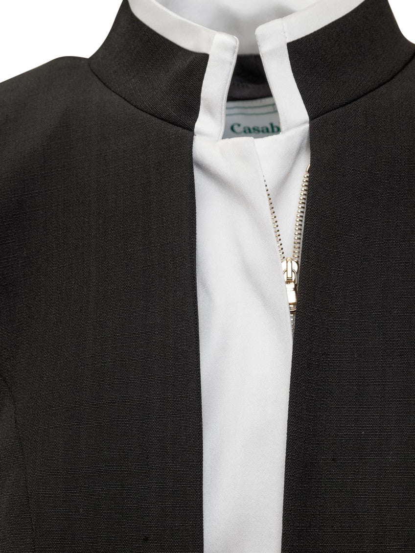 Black Solid Mandarin Collar Blazer 4