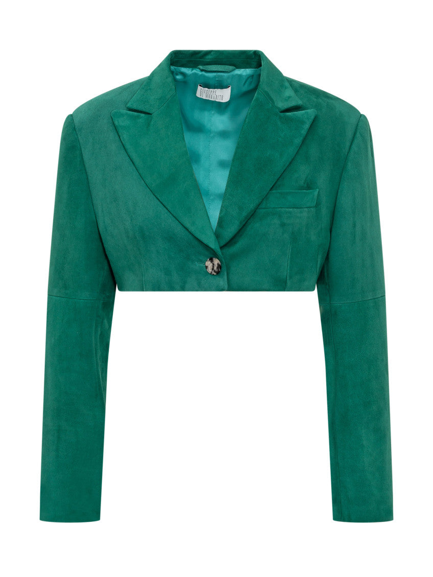 Green Solid Notched Lapel Blazer 1