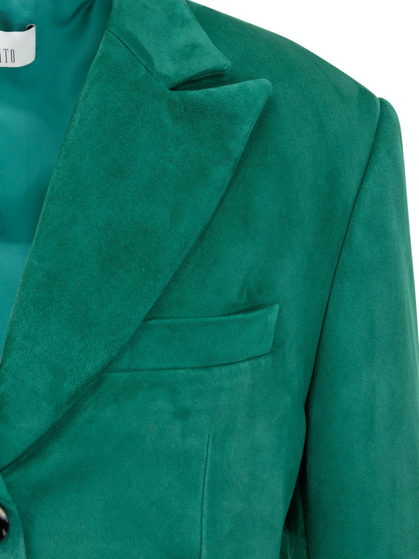 Green Solid Notched Lapel Blazer 4
