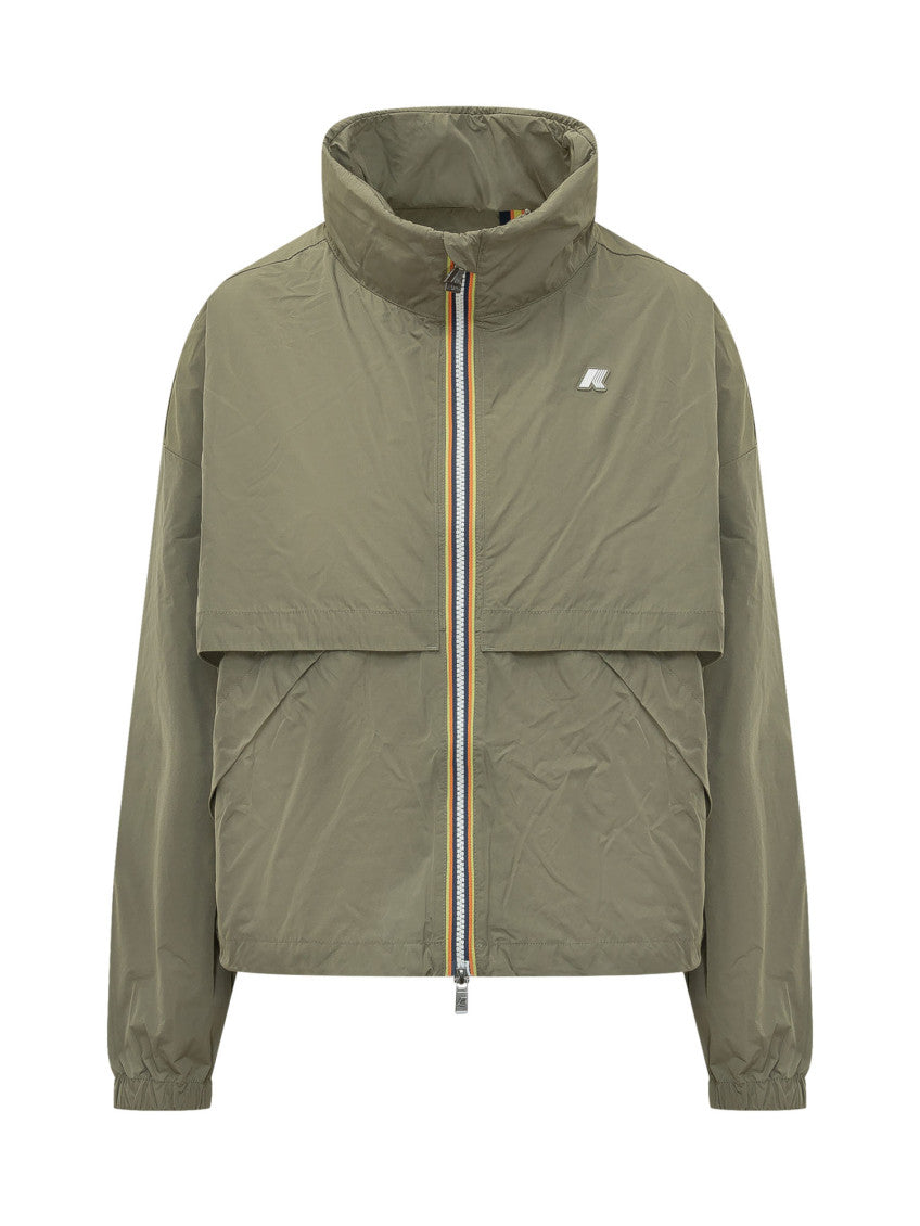 Green Solid Mandarin Collar Jacket 1